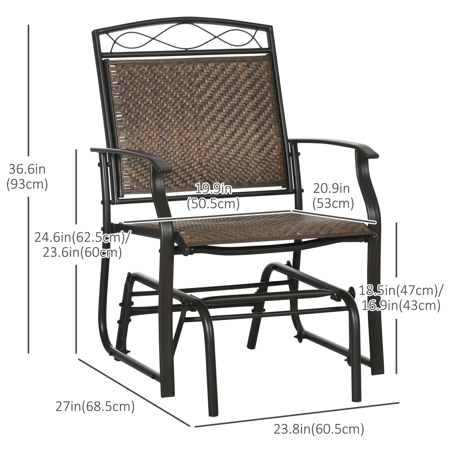 Outdoor Glider Chairs, Porch Glider, Patio Rocker for Deck with PE Rattan Seats, Steel Frame for Garden, Backyard, Poolside, Set of 2, Brown Outdoor Gliders   at Gallery Canada