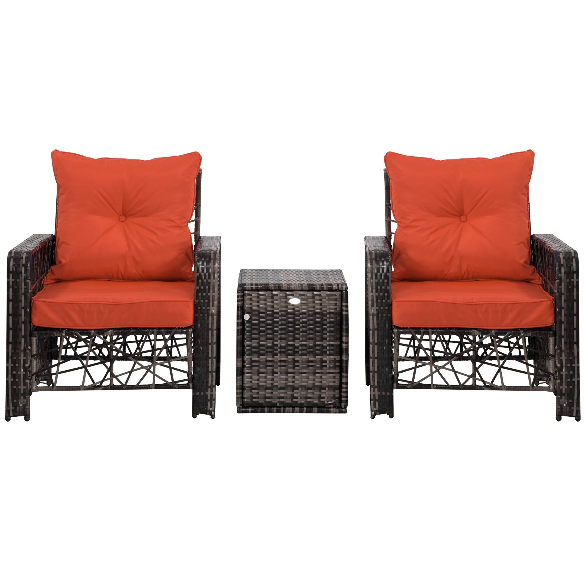 Deluxe 3-Piece Rattan Patio Furniture Set with Cushions & Storage, Red Bistro Sets   at Gallery Canada