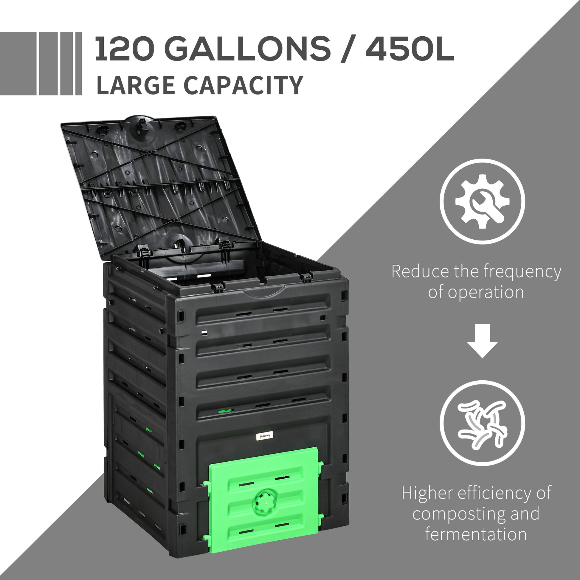 Compost Bin, 120 Gallon (450L) Garden Composter with Gloves, 80 Vents and 2 Sliding Doors, Lightweight &; Sturdy, Fast Creation of Fertile Soil, Black Outdoor Compost Bin   at Gallery Canada