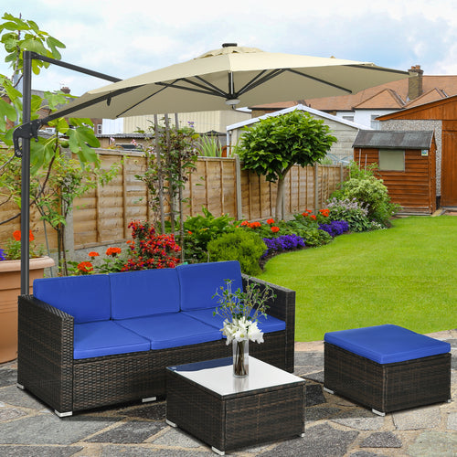 Outdoor PE Rattan Wicker 3-Piece Patio Sofa Set with Cushions and Table, Blue