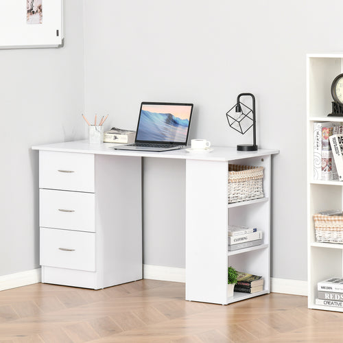 Computer Writing Desk Study Table Student Workstation w/ 3 Shelf &; 3 Storage Drawers Home Office Furniture White