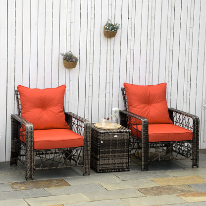 Deluxe 3-Piece Rattan Patio Furniture Set with Cushions & Storage, Red Bistro Sets   at Gallery Canada