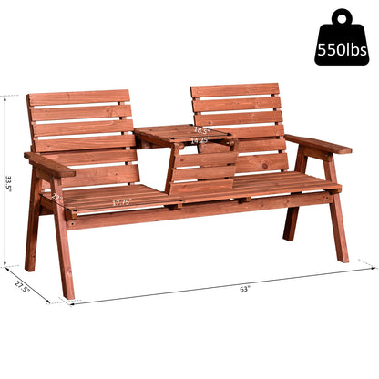 Convertible 3-Seater Wooden Garden Bench with Middle Table, Slatted Seat and Backrest, Orange Outdoor Benches   at Gallery Canada