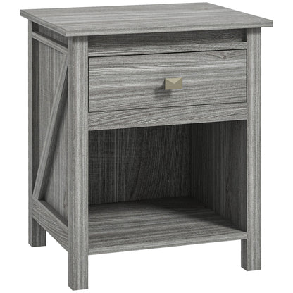 Bedside Table, Farmhouse Nightstand with with Drawer and Storage Shelf, Night Table for Bedroom, Grey Bedside Tables Grey  at Gallery Canada