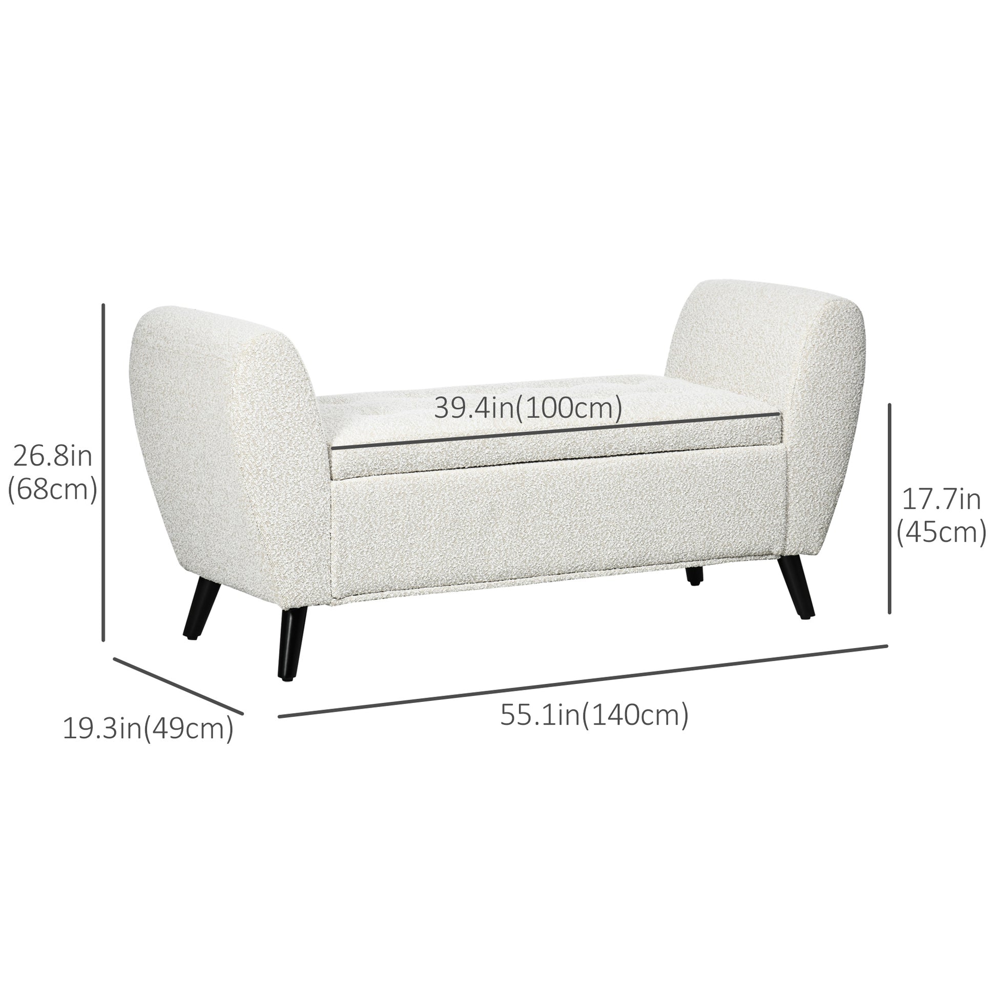 Upholstered Storage Bench with Arms, Modern Ottoman Bench for Bedroom, Entryway, and Living Room, Light Gray Storage Ottomans & Benches   at Gallery Canada