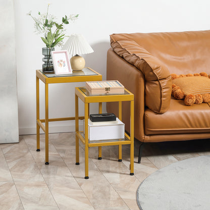 Side Tables, Nesting Tables with Steel Frame and Tempered Glass Tabletop for Living Room, 15.9"x14"x24", Gold Side Tables   at Gallery Canada