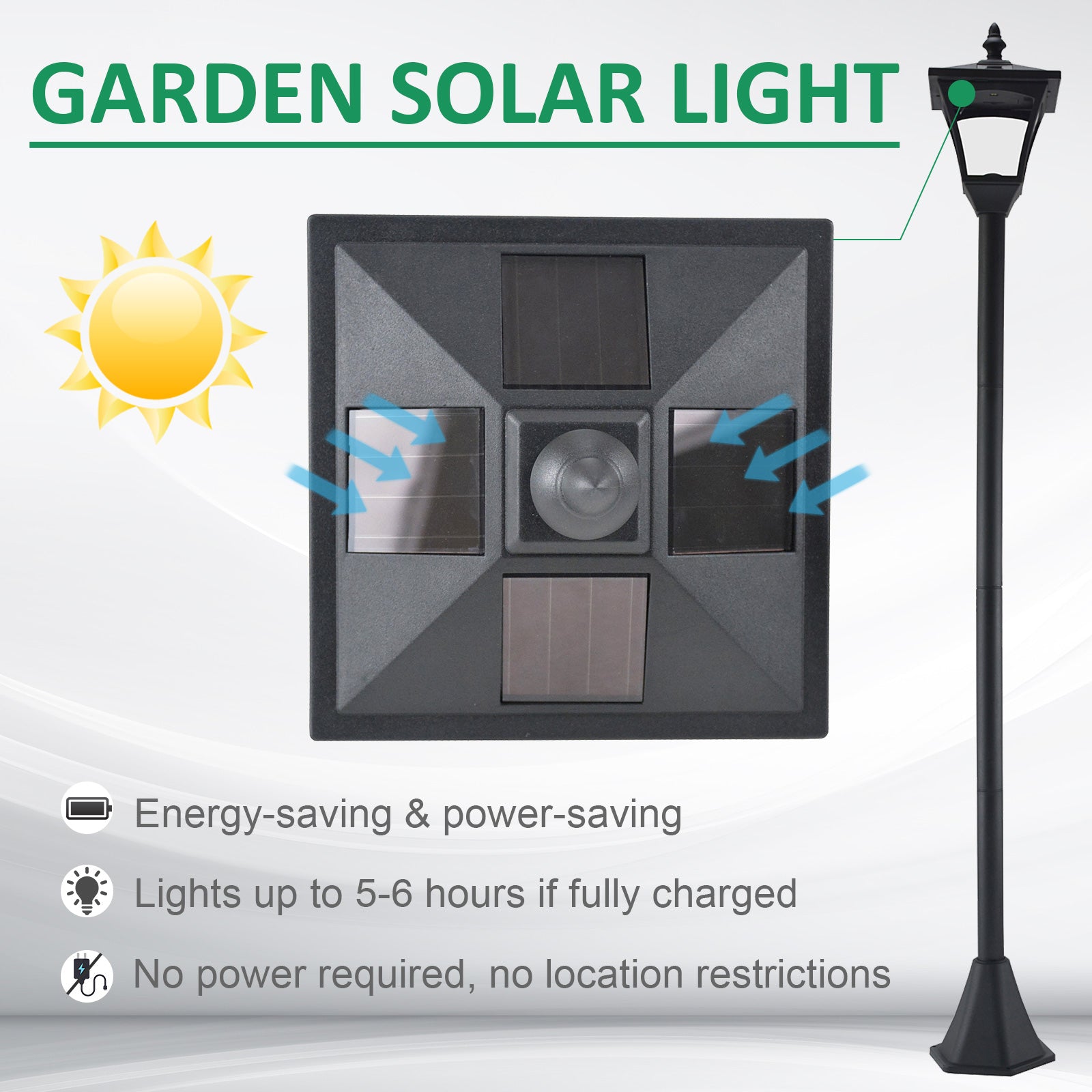 Single Solar Lamp Post Garden Solar-Powered LED Streetlight Style Outdoor Light Waterproof 5-6 Hours with Base for Lawn Pathway Walkway 47