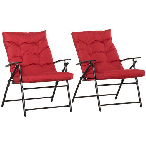 Set of 2 Outdoor Folding Chairs with Adjustable Backrest, Padded Camping Chairs for Outdoor Events, Red