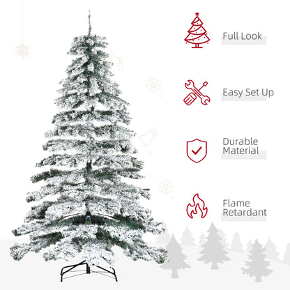 7.5ft Artificial Snow Flocked Christmas Tree Xmas Tree Holiday Home Indoor Decoration for Party with Foldable Feet, Green Flocked Christmas Trees   at Gallery Canada