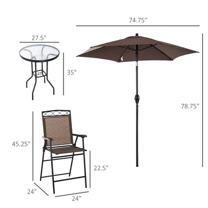 4 Piece Patio Bar Set, Sling Folding Outdoor Furniture with Umbrella for Poolside, Backyard and Garden, Brown Bistro Sets   at Gallery Canada