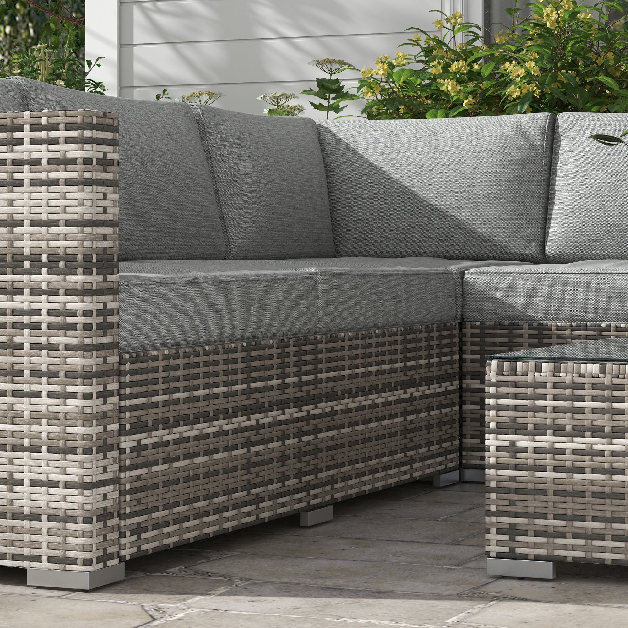 4 Pieces Rattan Wicker Outdoor Conversation Furniture Set w/ Corner Sofa Loveseats Coffee Table Cushions, Mixed Grey Patio Furniture Sets   at Gallery Canada