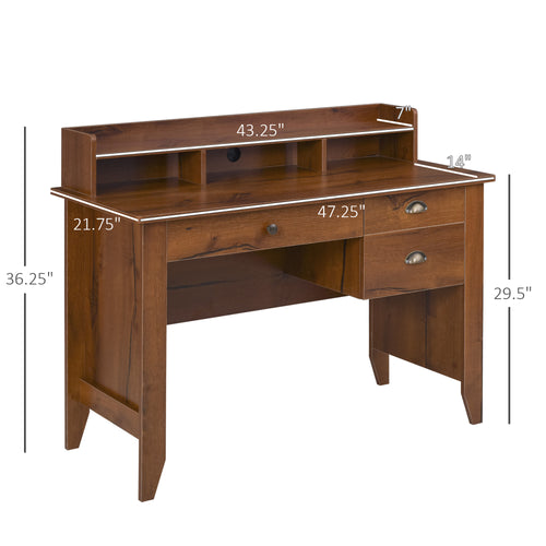 Computer Desk with Storage Hutch, Drawers, Shelf, Home Office Writing Table Study Workstation with Cable Management, Brown