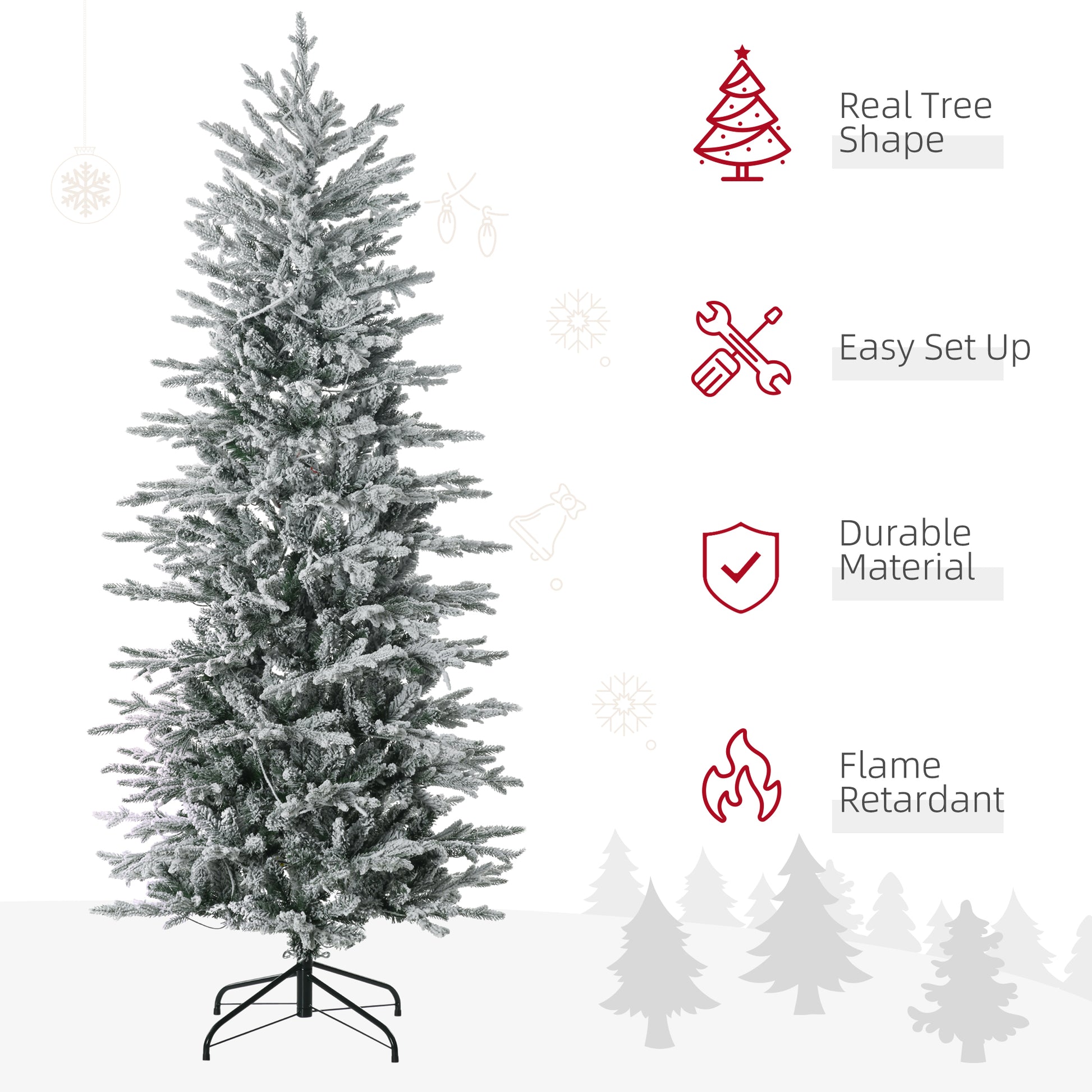 6' Pre Lit Artificial Flocked Christmas Trees, with Snow Branches, Warm Yellow Clear Lights, Auto Open, Extra Bulb Pre Lit Christmas Trees   at Gallery Canada