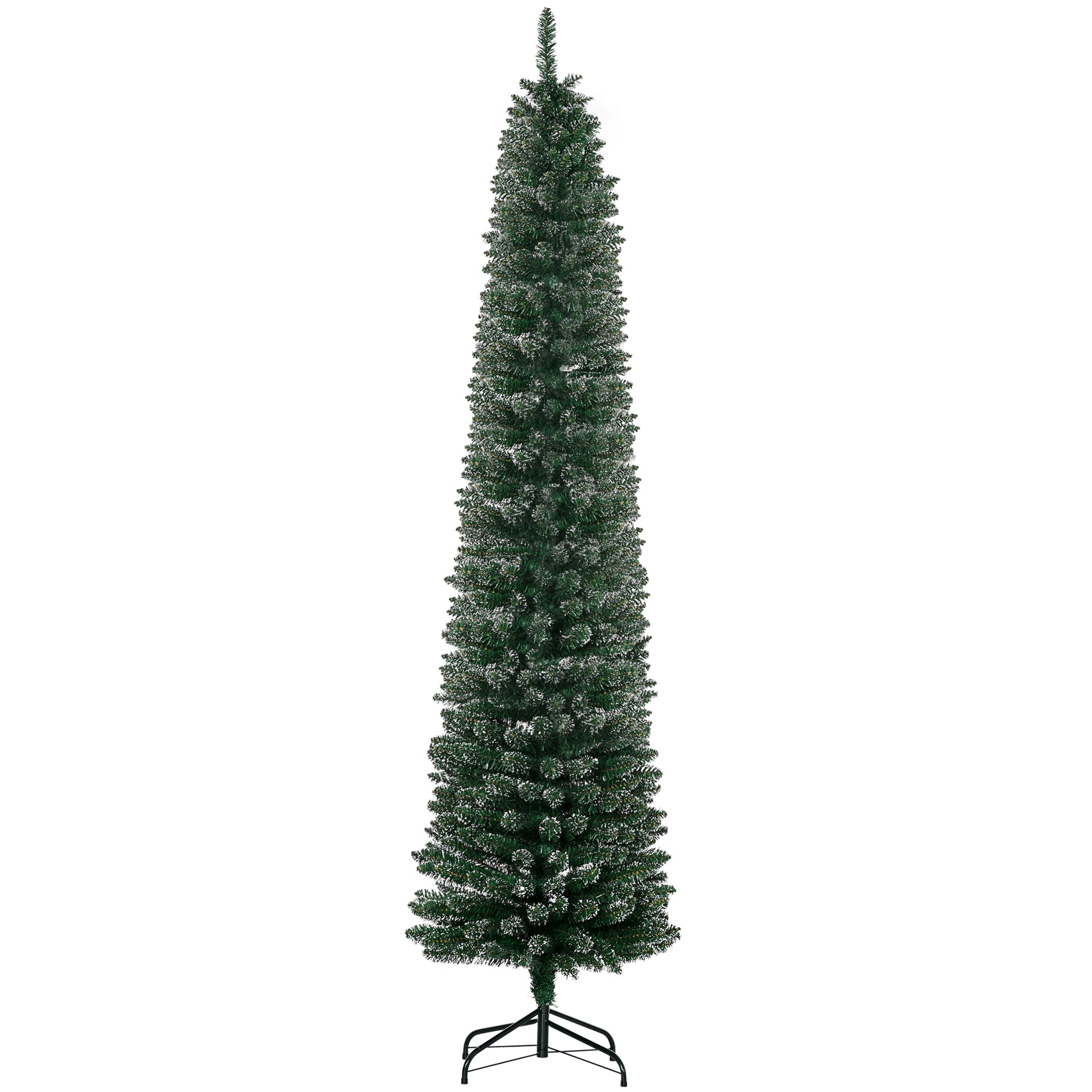 7.5FT Artificial Snow Dipped Christmas Tree Xmas Pencil Tree Holiday Home Indoor Decoration with Foldable Black Stand, Green Pencil Christmas Trees Green  at Gallery Canada