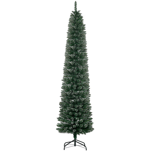 7.5FT Artificial Snow Dipped Christmas Tree Xmas Pencil Tree Holiday Home Indoor Decoration with Foldable Black Stand, Green