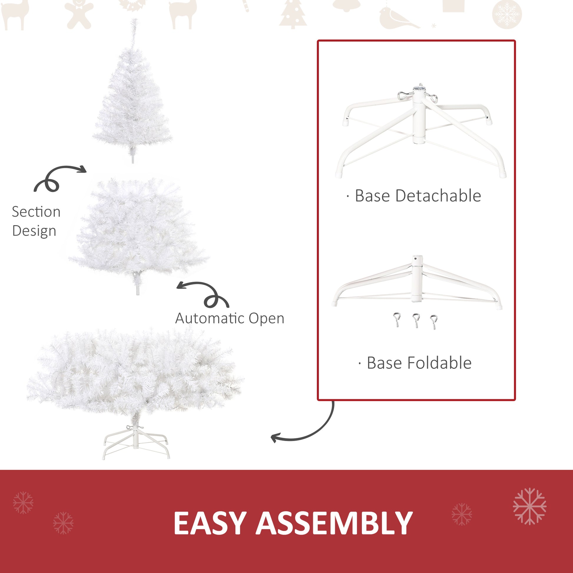 6FT Prelit Artificial Christmas Tree Warm White LED Light Holiday Home Xmas Decoration with Automatic Open, White Pre Lit Christmas Trees   at Gallery Canada