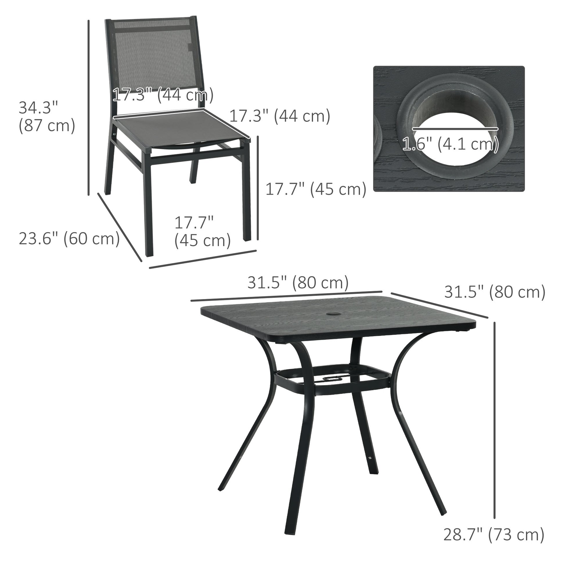 5 Pieces Outdoor Dining Set with Umbrella Hole, Patio Table and Chairs with Steel Top, Breathable Mesh Seat Back Outdoor Dining Sets   at Gallery Canada