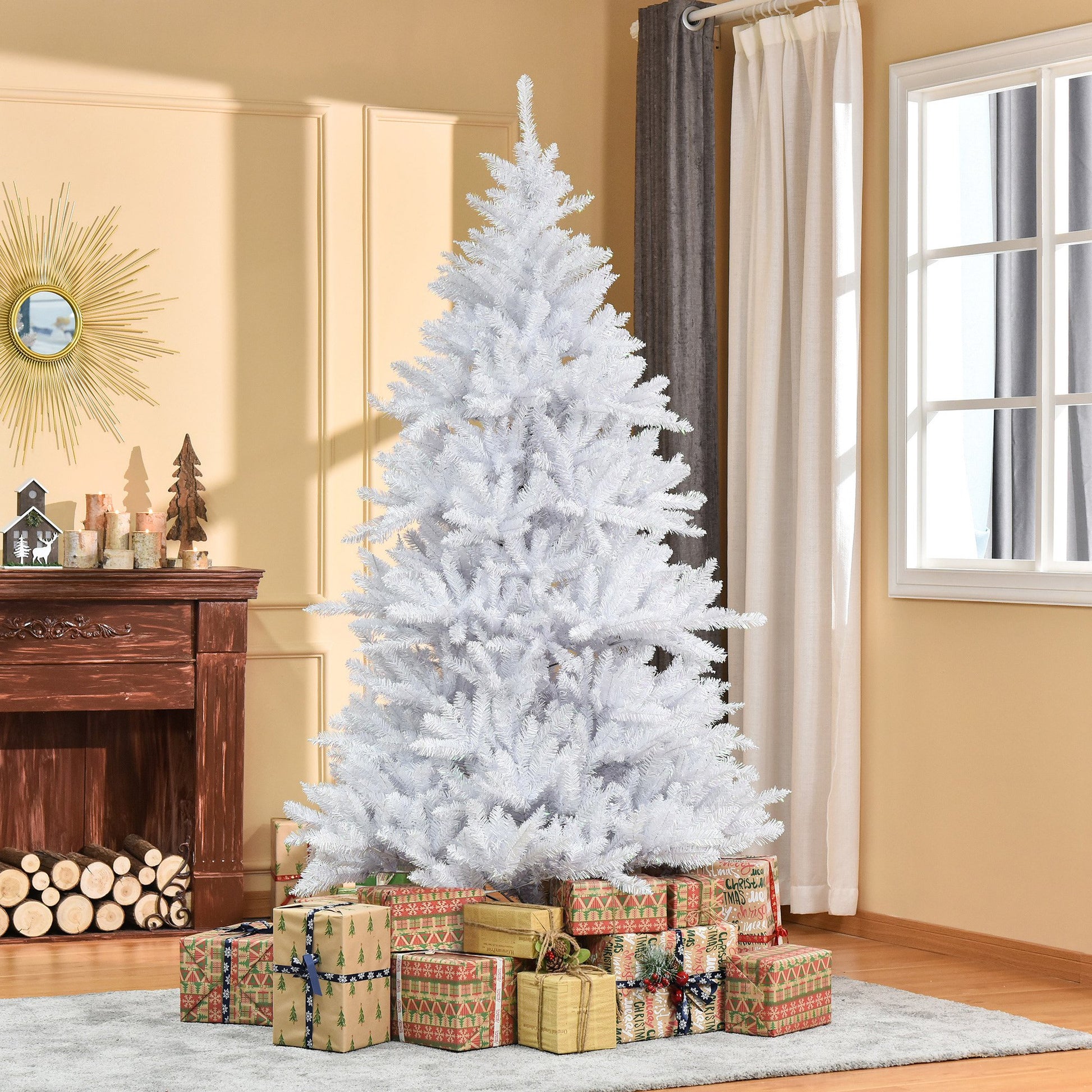 7FT Artificial Christmas Tree Holiday Xmas Tree with Foldable Feet Home Indoor Holiday Decoration White White Christmas Trees   at Gallery Canada