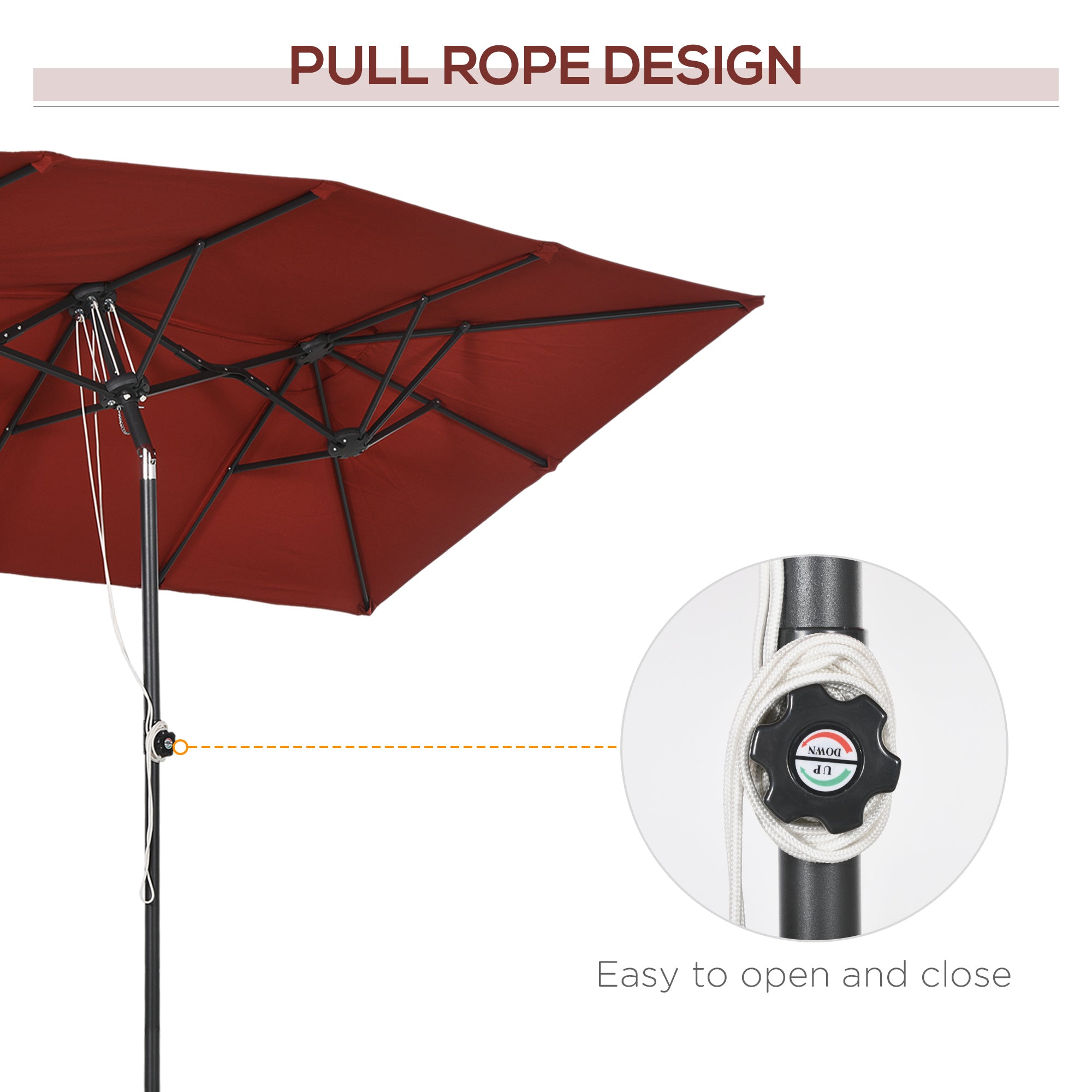 Double-Sided Patio Umbrella Parasol with Tilt, Adjustable Height, Vents and 12 Ribs, for Garden, Deck, Pool, Wine Red Sun Umbrellas   at Gallery Canada