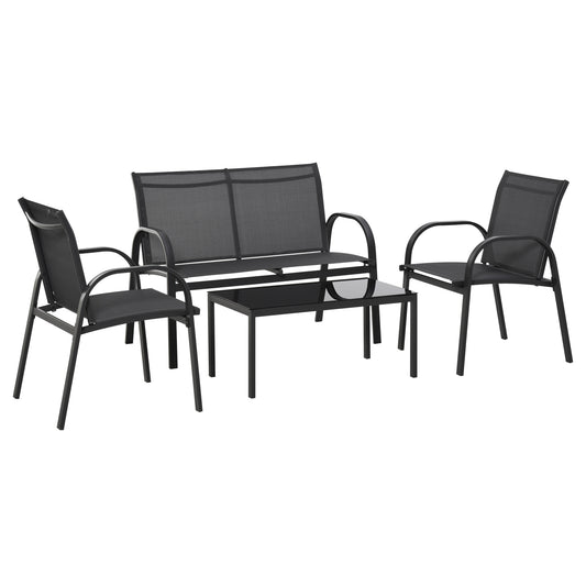 4-Piece Patio Furniture Set Garden Conversation Set with Loveseat, Single Chairs and Coffee Table for Backyard Poolside Balcony - Gallery Canada