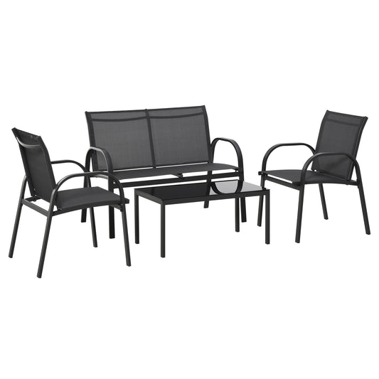 4-Piece Patio Furniture Set Garden Conversation Set with Loveseat, Single Chairs and Coffee Table for Backyard Poolside Balcony Patio Furniture Sets Dark Grey  at Gallery Canada