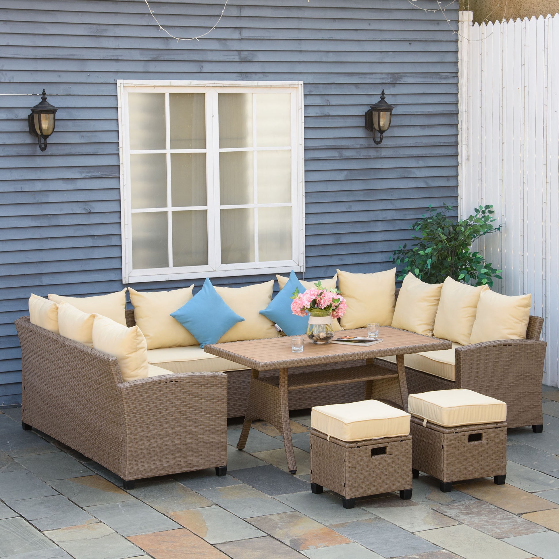 6-Piece Wicker Patio Furniture Set with Cushions & Coffee Table, Khaki Patio Furniture Sets   at Gallery Canada