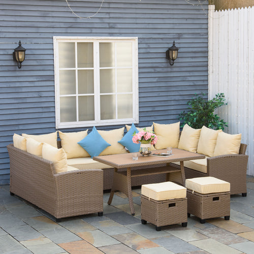 6-Piece Wicker Patio Furniture Set with Cushions & Coffee Table, Khaki