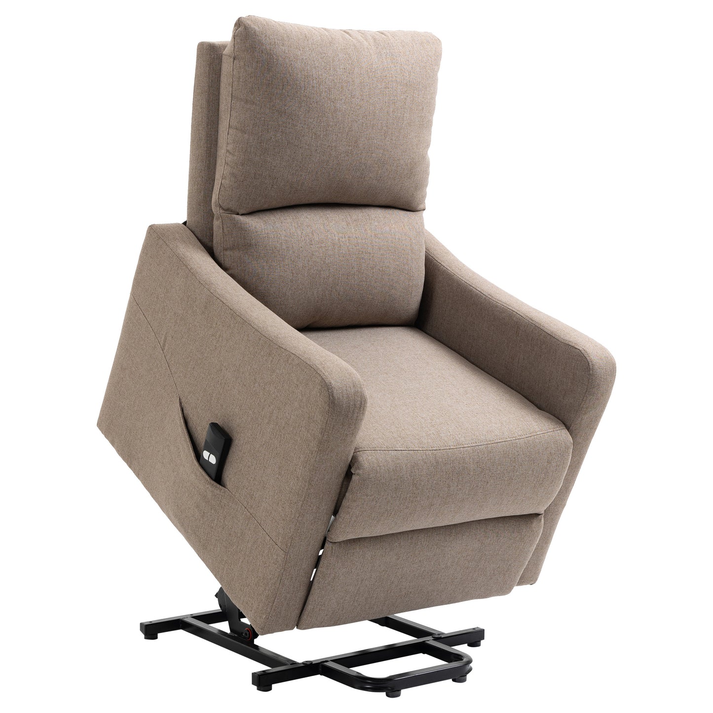 Electric Lift Recliner Chair Rising Power Chaise Lounge Fabric Sofa with Remote Control &; Side Pocket for Living Room, Brown Electric Power Lift Chairs Brown  at Gallery Canada