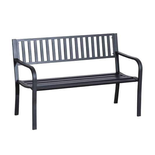 50" Steel Garden Bench Patio Metal Backyard Park Chair Outdoor Seat Furniture, Black - Gallery Canada