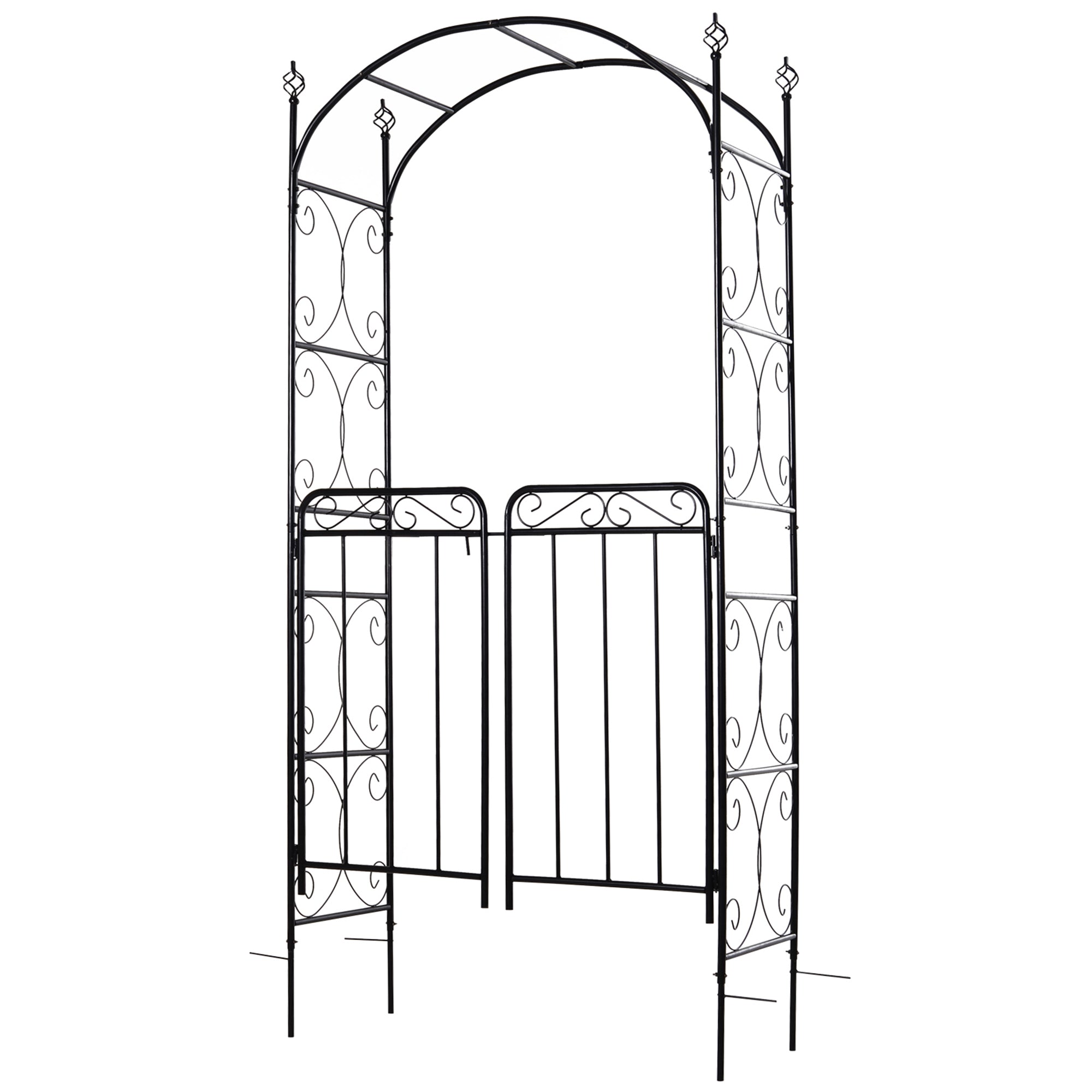 7' Metal Garden Arbor Arch with Scrollwork Doors for Ceremony, Weddings, Party, Backyard, Lawn Garden Arches Black  at Gallery Canada