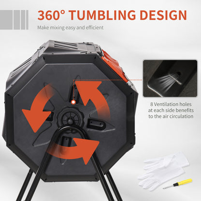 Tumbling Compost Bin Outdoor Dual Chamber 360° Rotating Composter 43 Gallon with Sliding Doors, Orange Outdoor Compost Bin   at Gallery Canada