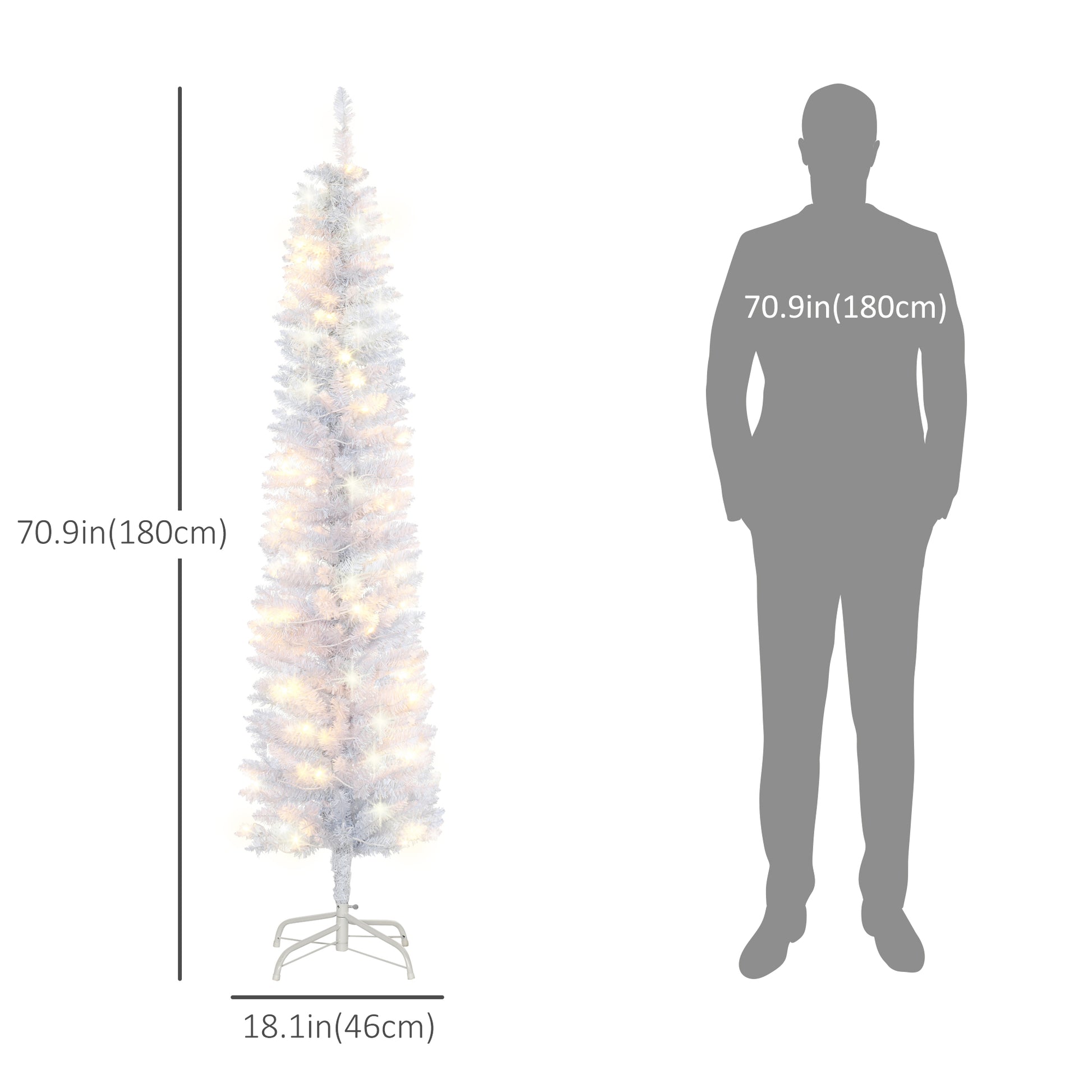 6ft Tall Prelit Pencil Artificial Christmas Tree, Holiday Décor with 395 Realistic Branches, 100 LED Lights, Foldable Metal Base, White Pre Lit Christmas Trees White  at Gallery Canada