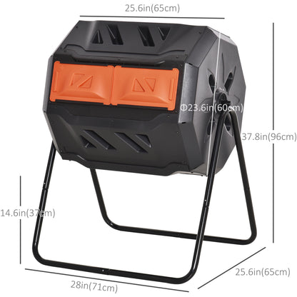 Tumbling Compost Bin Outdoor Dual Chamber 360° Rotating Composter 43 Gallon with Sliding Doors, Orange Outdoor Compost Bin   at Gallery Canada