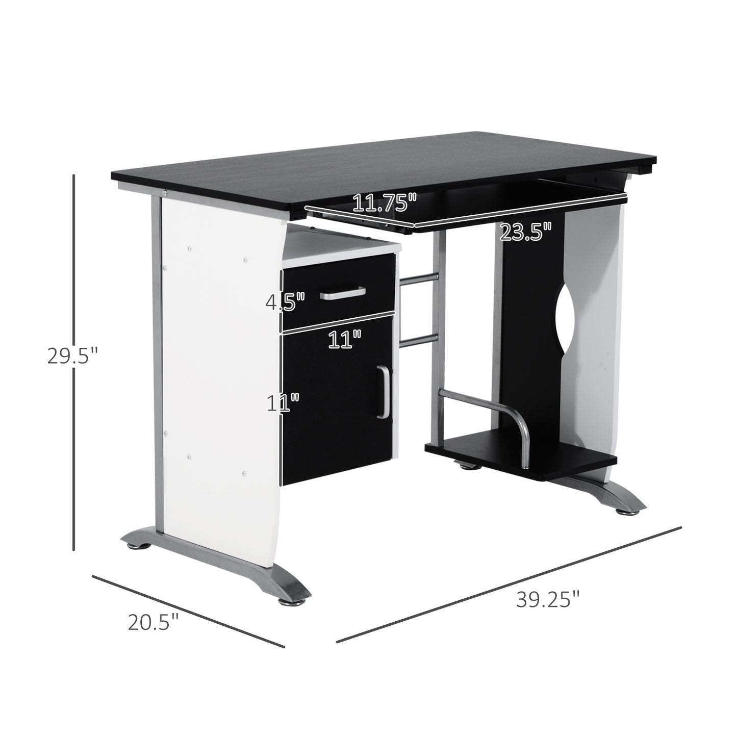 Computer Desk Table Home Office Furniture with Keyboard Tray and CPU Stand, Black and White Computer Desks   at Gallery Canada