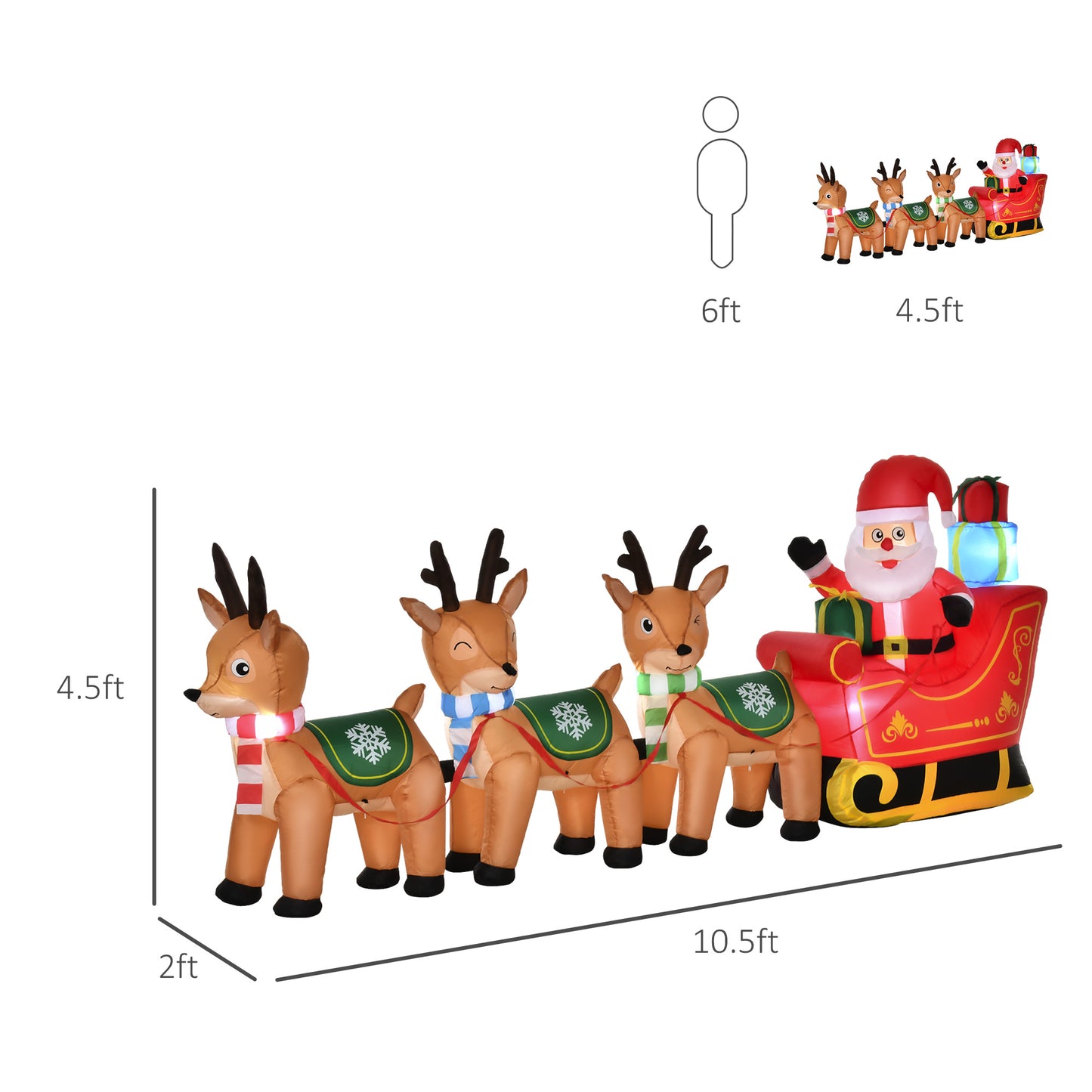 4.5ft Christmas Decoration with Santa Claus on Sleigh and 3 Deer Inflatable Santa Decor Built-in LED Lights Blow UP Decoration for Holiday Yard Christmas Inflatables   at Gallery Canada