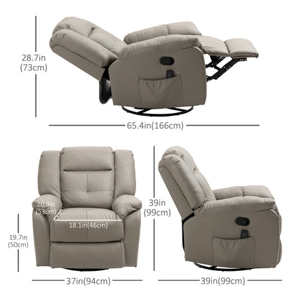 8-Point Vibration Massage Recliner Chair for Living Room, PU Leather Reclining Chair, Swivel Recliner with Remote Control, Rocking Function, Grey Single Sofas Grey  at Gallery Canada