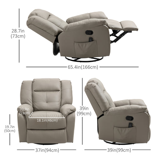 8-Point Vibration Massage Recliner Chair for Living Room, PU Leather Reclining Chair, Swivel Recliner with Remote Control, Rocking Function, Grey