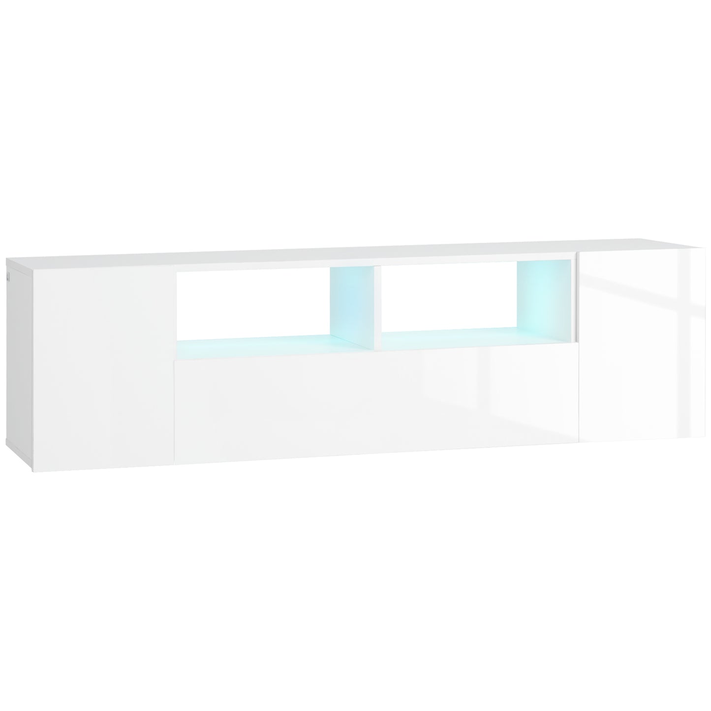 TV Stand for TVs up to 60", TV Unit with LED Lights, Storage Shelves and Cupboards, 53.9" x 13.8" x 16.5", White TV Stands High Gloss White  at Gallery Canada