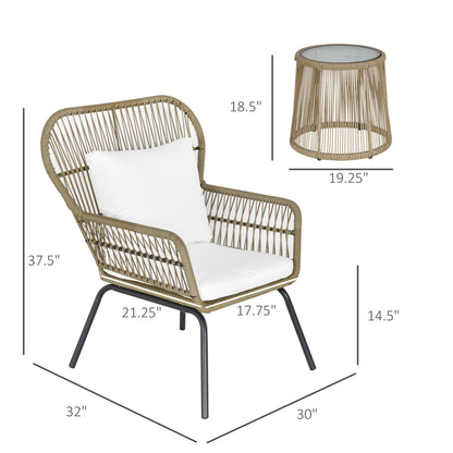 3 Pieces Outdoor Patio Bistro Set, Wicker Rattan Furniture 2 Chairs 1 Coffee Table with Metal Legs for Garden, Backyard, Deck, Coffee and White Bistro Sets   at Gallery Canada