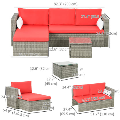 3pcs Modern Rattan Sofa Set, Wicker Patio Furniture Set with Coffee Table, Cushions, Pillows Patio Furniture Sets   at Gallery Canada