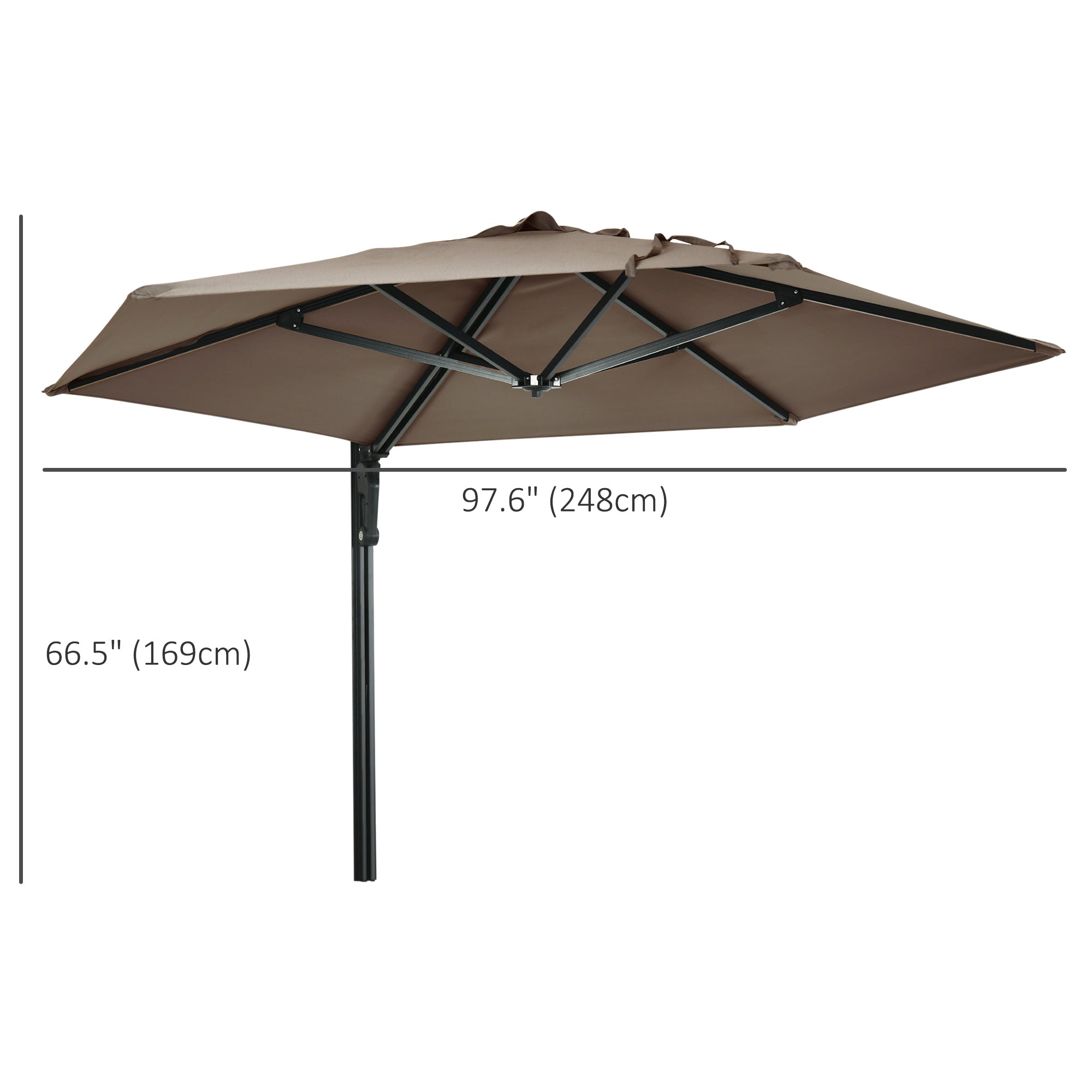 8 ft Wall Mounted Umbrella with 180° Rotatable Canopy, Patio Wall Parasol for Outdoor, Garden, Balcony, Yard, Khaki Sun Umbrellas   at Gallery Canada