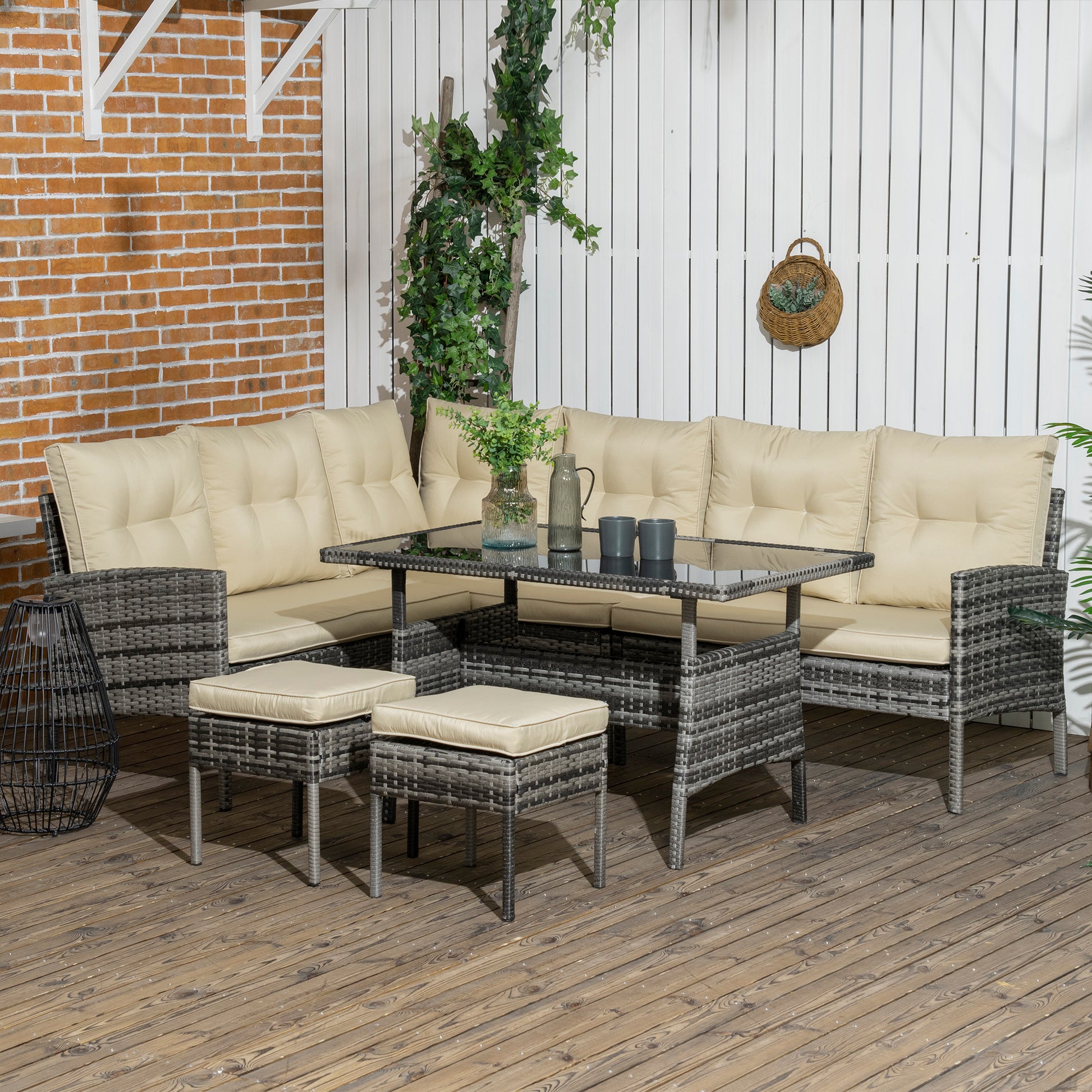 6-Piece All-Weather PE Rattan Outdoor Dining Set with Cushions, Khaki Outdoor Dining Sets   at Gallery Canada