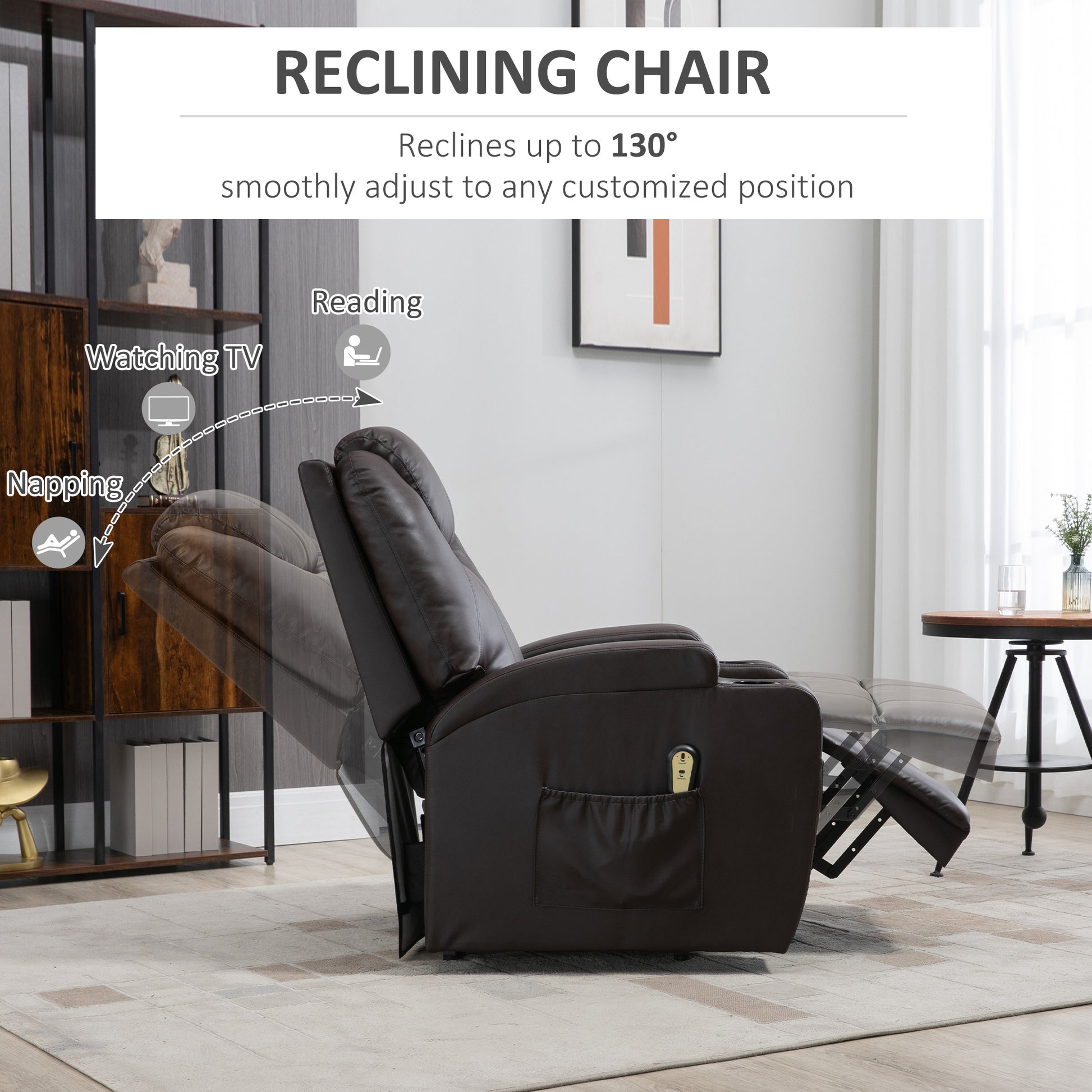 Power Lift Chair for Elderly, PU Leather Recliner Sofa Chair with Footrest, Remote Control, Side Pockets and Cup Holders, Brown Electric Power Lift Chairs   at Gallery Canada