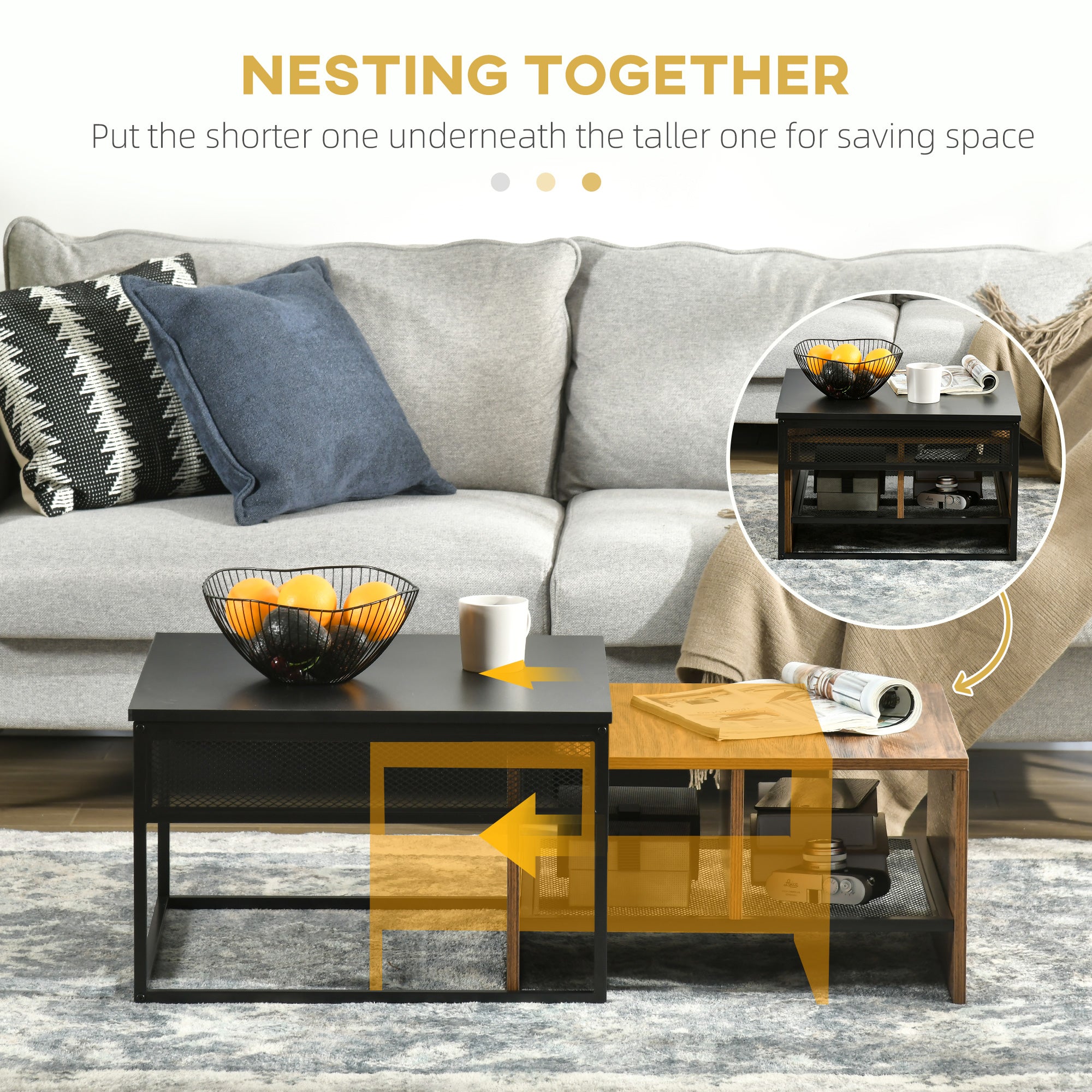 Coffee Table Set of 2, Industrial Nesting Tables, Square Coffee Table and Narrow Sofa Side Table for Living Room Coffee Tables   at Gallery Canada