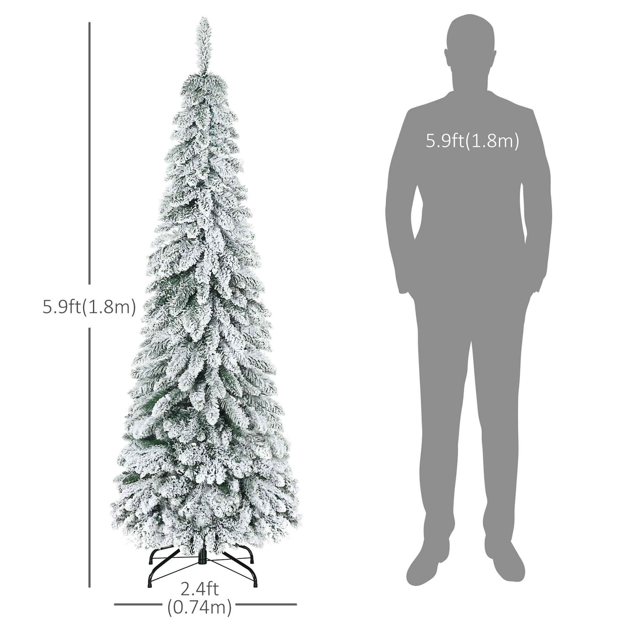 6' Artificial Slim Flocked Christmas Trees, with Snow Frosted Branches, Downswept Shape, Steel Base, Green Artificial Christmas Trees   at Gallery Canada