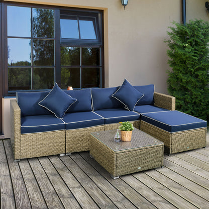 6-Piece Deluxe Rattan Wicker Patio Sofa Set with Cushions and Table, Yellow/Navy Patio Furniture Sets   at Gallery Canada