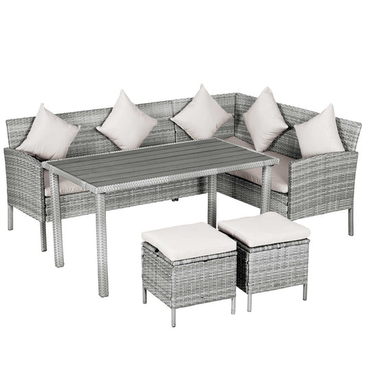 5 Pieces Wicker Patio Conversation Dining Furniture Set with Cushions, Table and Ottomans, Beige Patio Furniture Sets Multi Colour  at Gallery Canada