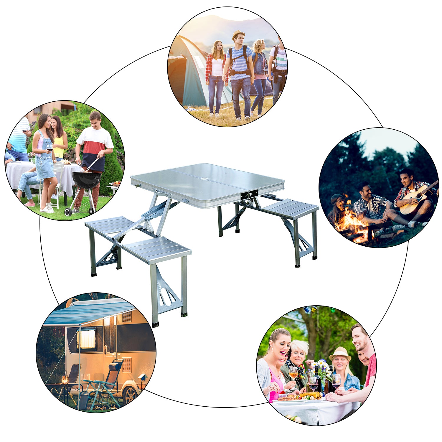 Picnic Table Junior Folding Camping Table Set Portable Camping Garden BBQ Party, Silver Picnic Tables & Camping Chairs   at Gallery Canada