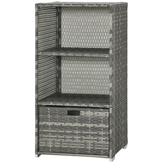 Outdoor Storage Cabinet, Patio Storage Box Rack Rattan Wicker Pool Towel Valet Organizer Poolside Garden Lawn Bathroom Furniture Shelf w/ Shelf Drawer, Mixed Grey - Gallery Canada