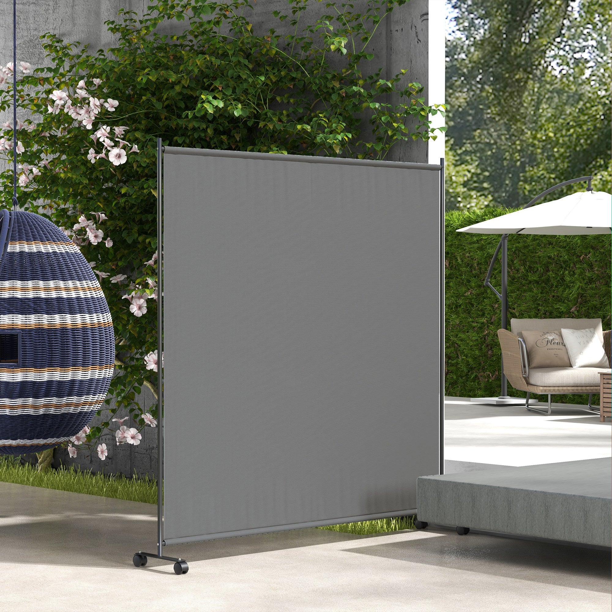 Outdoor Room Divider with Castor Wheels, Rolling Privacy Screen for Patio Backyard Pool Hot Tub, 6ft Tall Side Awnings   at Gallery Canada